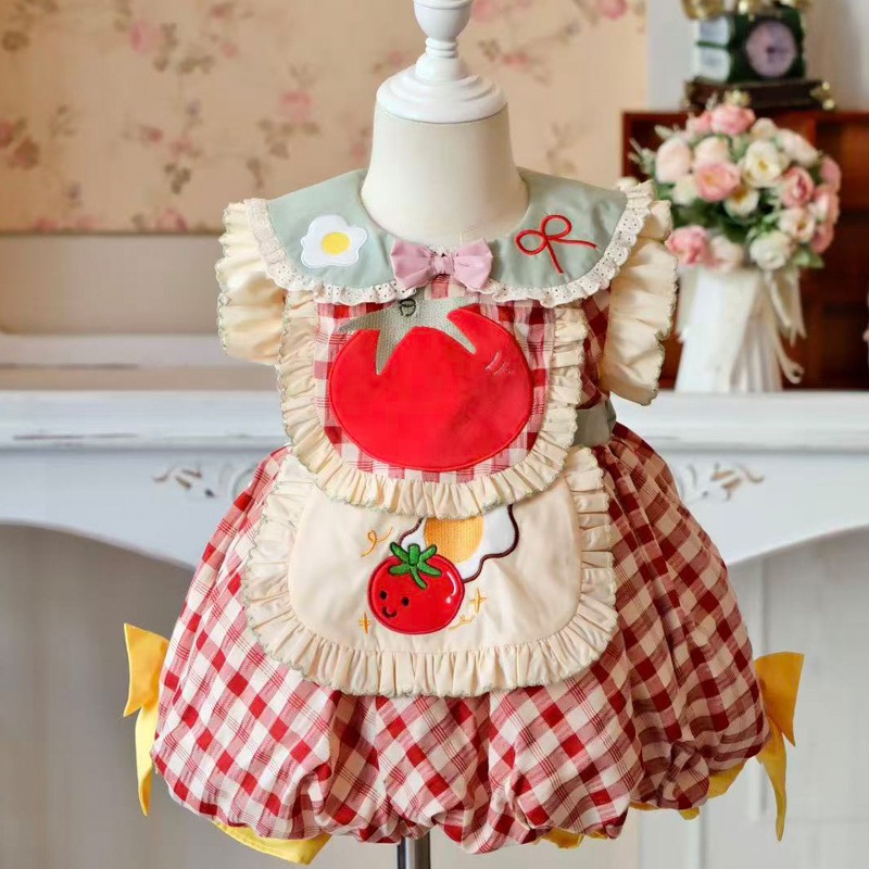 Embroidery Apron - Sukienka Cottagecore Lolita dla dzieci, czerwona