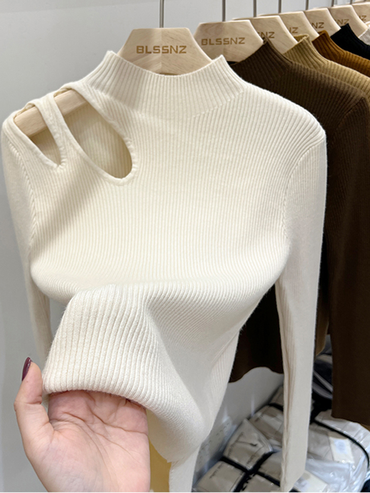 Embroidery Thread Yarn - Sweter damski z golfem z ażurowym