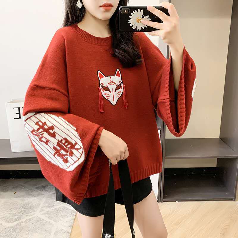 Embroidery Thread Yarn - Sweter damski z dzianiny z haftem