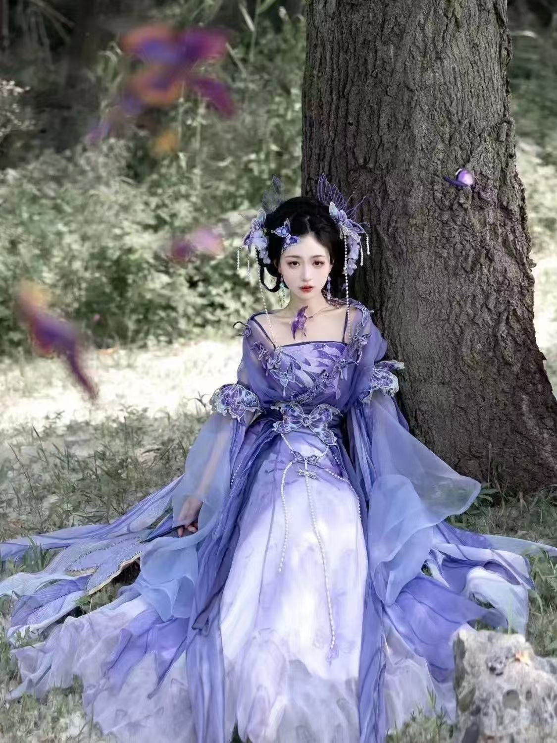 Embroidery Skirt - Oryginalny chiński fioletowy Hanfu damski, styl