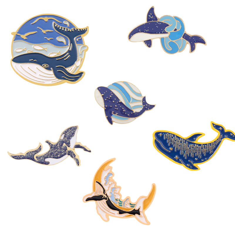 Embroidery Whale - Seria wielorybów morskich emaliowana przypinka kreskówka