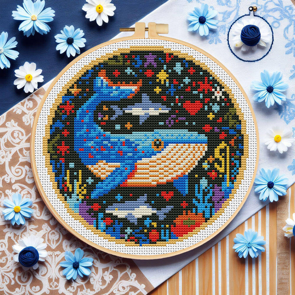 Embroidery Whale - Zestaw do haftu krzyżykowego DIY, wieloryb,