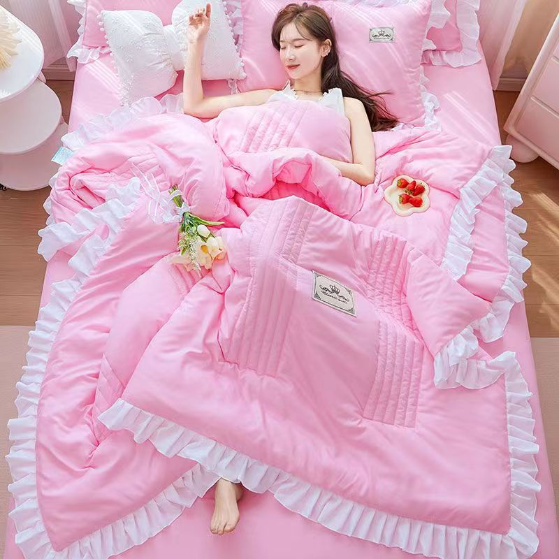 Embroidery Quilt Cover - 1/3Pc Koreańska Księżniczka Ruffles Kwiaty Haft