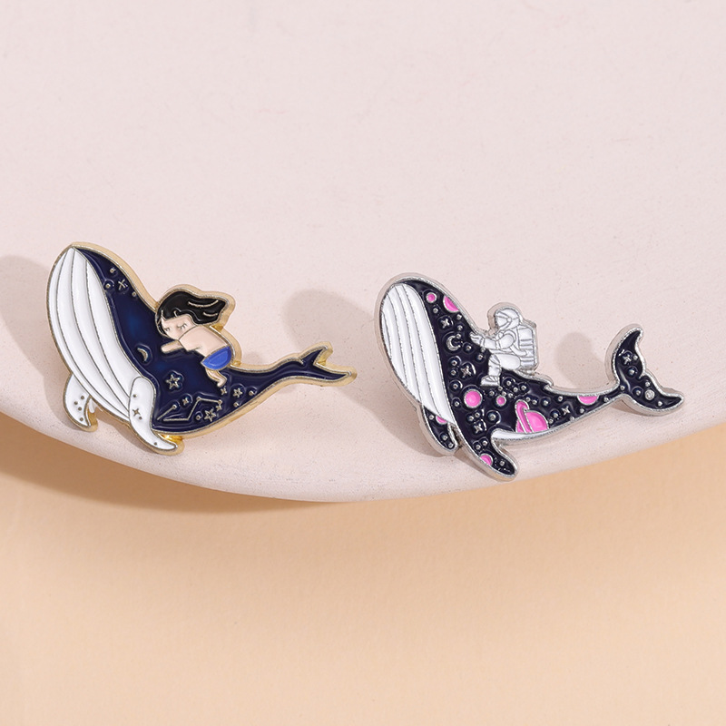 Embroidery Whale - Wieloryb morski delfin emaliowany przypinka zabawna