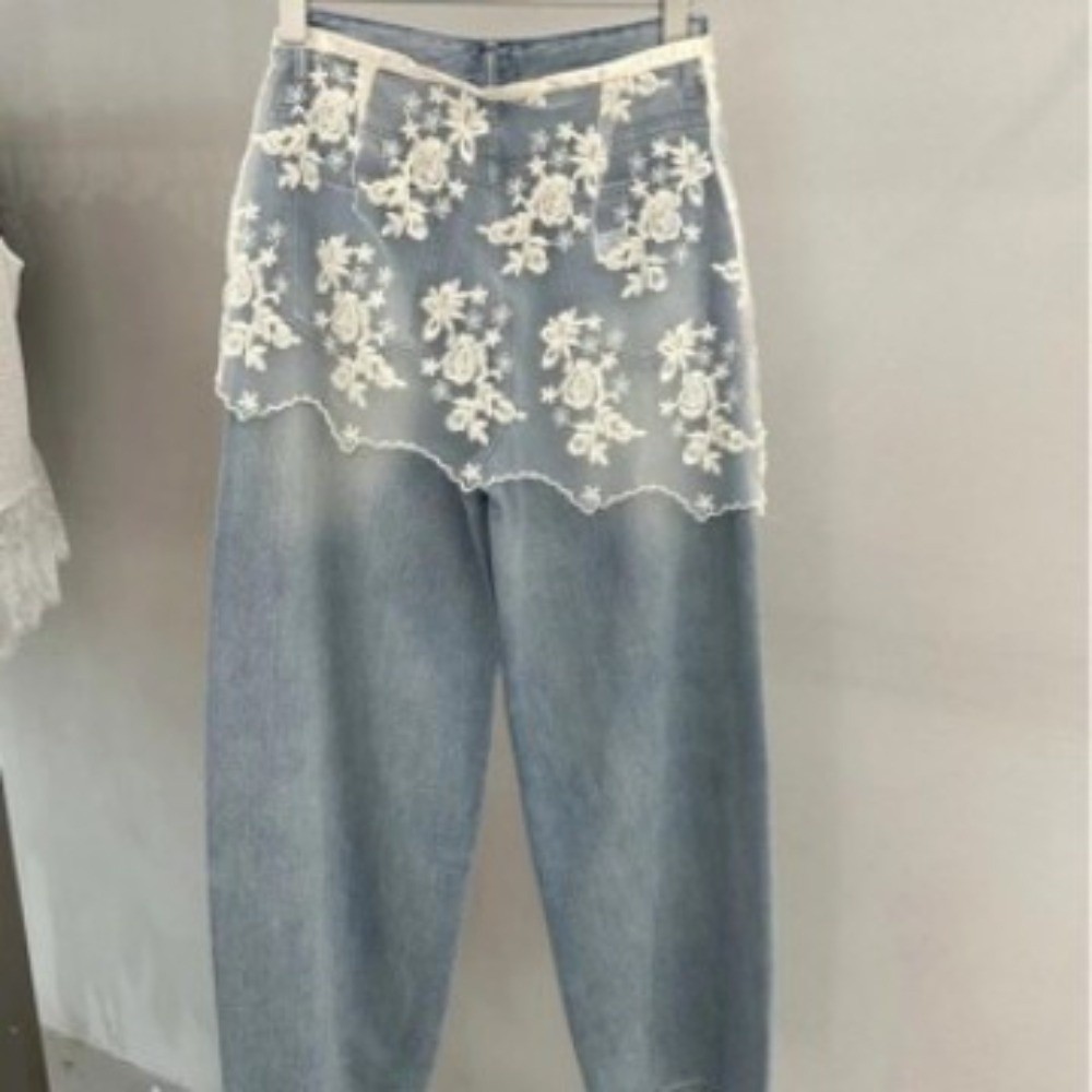 Embroidery Apron - Dżinsy Ozdobne Koronkowe Przezroczyste Spódnice z